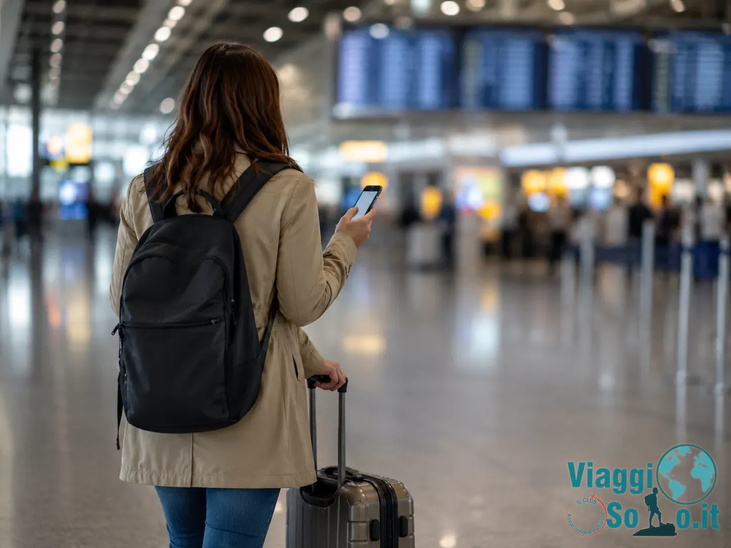 Viaggiatore che controlla informazioni prima della partenza
